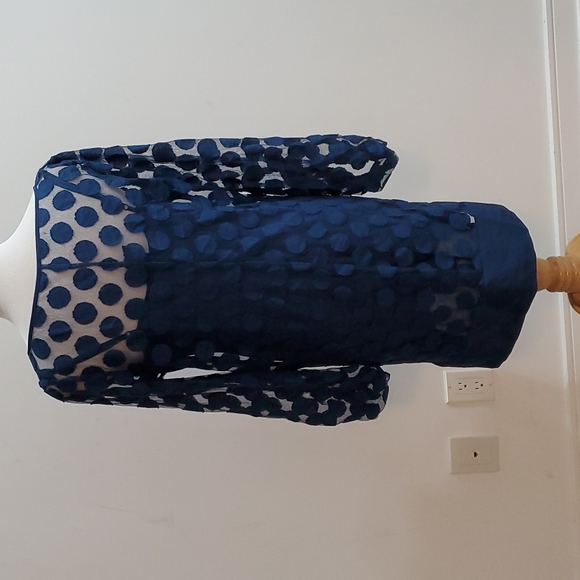 Laundry by Shelli Segal Blue Polka Dot Sheer Slip Dress - Picture 2 of 9